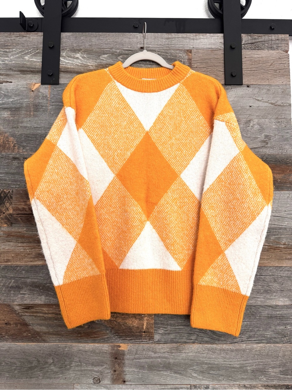 Zara Argyle Jacquard Diamond Sweater Orange